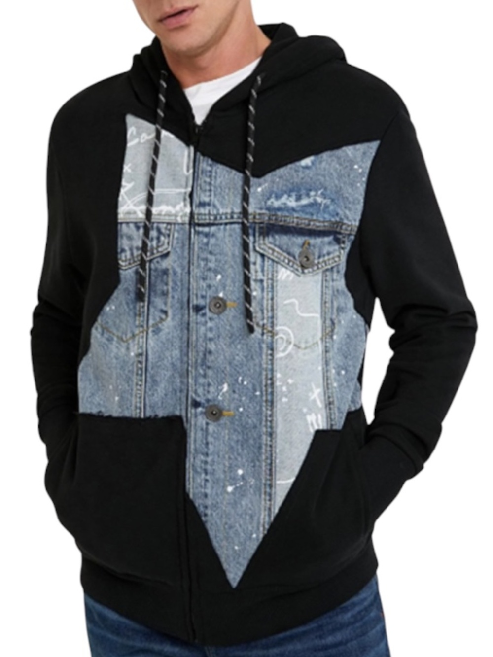 Desigual Hunter Denim Patch Zip Hoodie